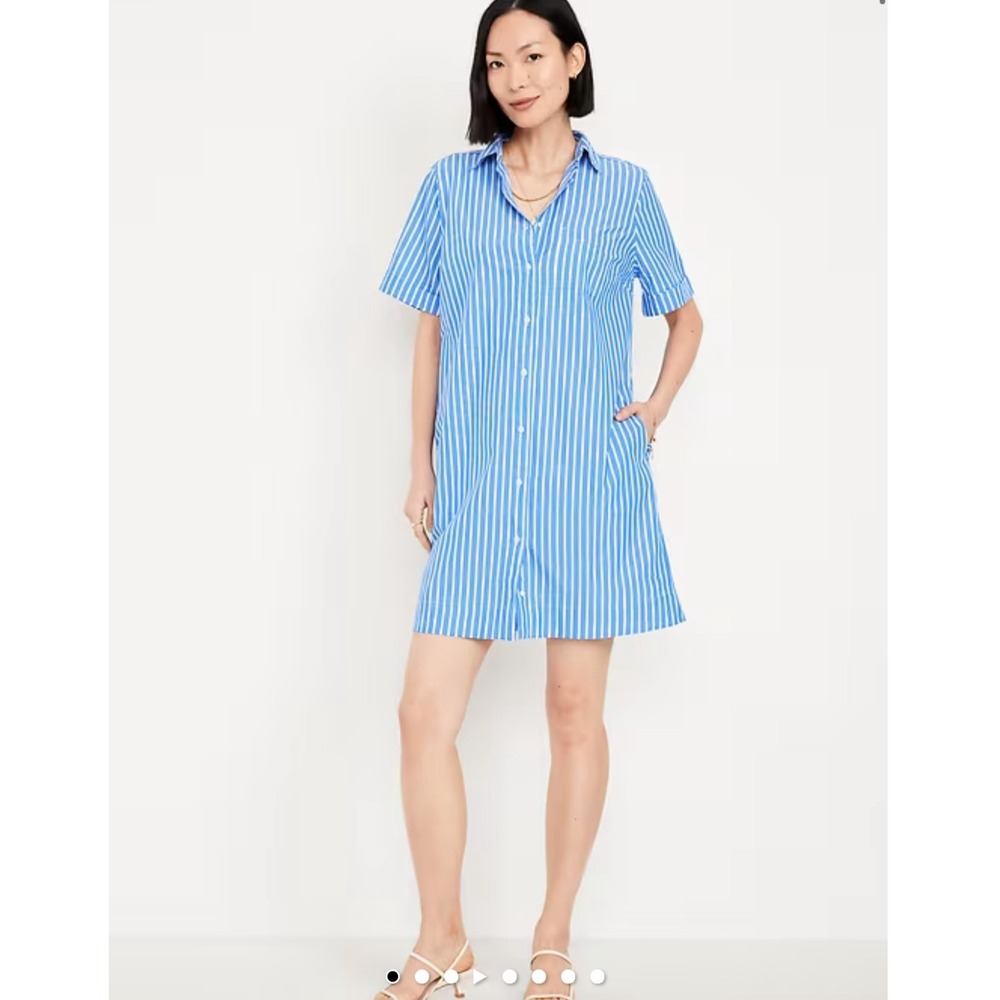 NWTOld Navy White & Blue Button Collared Striped Mini Shirt Dress Women's Sz XS‎